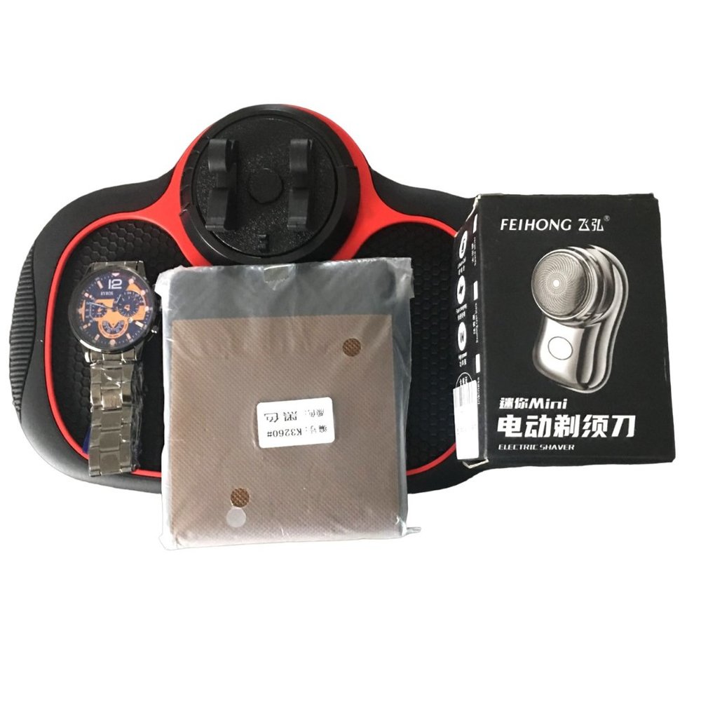 Set 4 Item Men's Accessories /1Watch-1Wallet-1Portable Shave 1Car Mat.